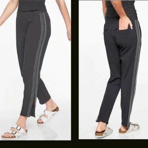 Athleta Commuter Sporty Track Straight Leg Pant Black and White Stripe